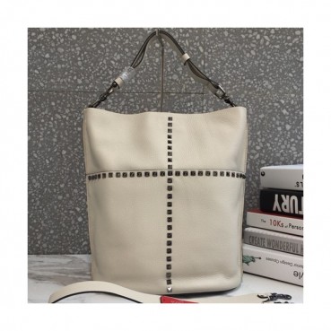 [특가세일]Valentino 2019 Leather Rockstud Bucket Tote Shoudler Bag,32CM - 발렌티노 2019 레더 락스터드 버킷 토트 숄더백,VTB0086,32CM,크림
