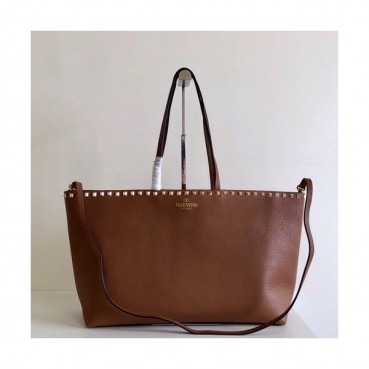Valentino 2019 Leather Garavani Rockstud Tote Shoudler Shopper Bag,48CM - 발렌티노 2019 레더 가라바니 락스터드 토트 숄더 쇼퍼백,VTB0050,48CM,브라운