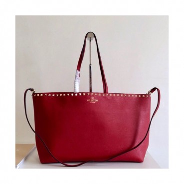 Valentino 2019 Leather Garavani Rockstud Tote Shoudler Shopper Bag,48CM - 발렌티노 2019 레더 가라바니 락스터드 토트 숄더 쇼퍼백,VTB0049,48CM,레드