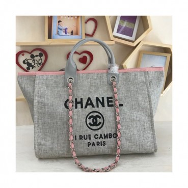 Chanel 2019 Canvas Deauville Tote Shoulder Bag,38CM - 샤넬 2019 캔버스 도빌 토트 숄더백  CHAB0635,38CM,연그레이