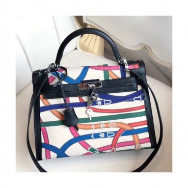 Hermes Kelly Canvas & Leather Tote Bag ,32cm - 에르메스 켈리 캔버스&레더 여성용 토트백 HERB0686,32cm,블랙
