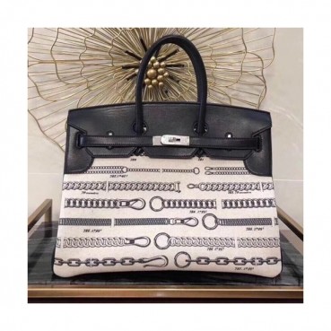 Hermes Birkin Canvas & Leather Tote Bag ,35cm - 에르메스 버킨 캔버스&레더 여성용 토트백 HERB0660,35cm,블랙