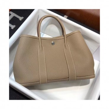 Hermes Garden Party Leather Tote Bag,30cm - 에르메스 가든파티 레더 여성용 토트백 HERB0649, 30cm,다크베이지