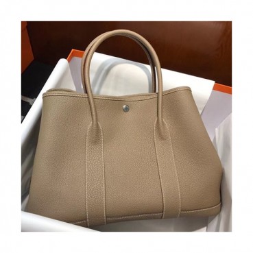 Hermes Garden Party Leather Tote Bag,36cm - 에르메스 가든파티 레더 여성용 토트백 HERB0644, 36cm,다크베이지