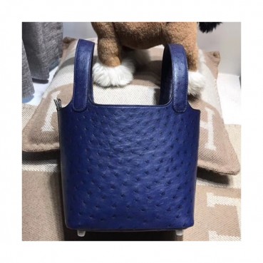 Hermes Picotin Lock Ostrich Leather Tote Bag,18cm - 에르메스 피코탄 락 오스트리치 레더 여성용 토트백 HERB0639, 18cm,블루