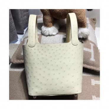 Hermes Picotin Lock Ostrich Leather Tote Bag,18cm - 에르메스 피코탄 락 오스트리치 레더 여성용 토트백 HERB0638, 18cm,크림