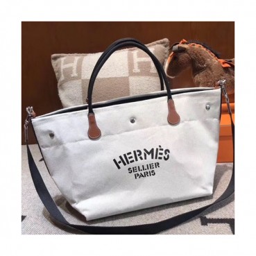 Hermes Canvas Tote Shoulder Shopper Bag  - 에르메스 캔버스 여성용 토트 숄더 쇼퍼백 HERB0621,화이트