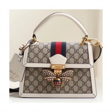 Gucci GG Queen Margaret Leather Tote Shoulder Bag,25.5CM - 구찌 GG 퀸 마가렛 가죽 꿀벌 토트 숄더백 476541,GUB0422,25.5cm,화이트