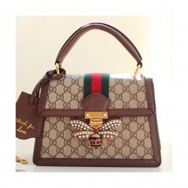 Gucci GG Queen Margaret Leather Tote Shoulder Bag,25.5CM - 구찌 GG 퀸 마가렛 가죽 꿀벌 토트 숄더백 476541,GUB0421,25.5cm,브라운