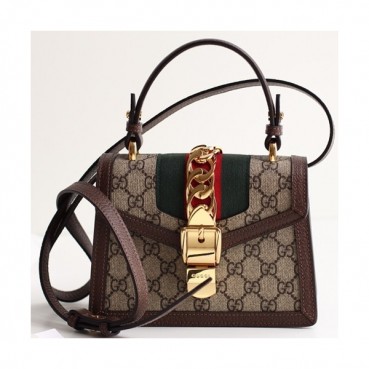 Gucci Sylvie Mini Tote Shoulder Bag,20CM - 구찌 실비 미니 토트 숄더백 470270,GUB0338,20CM,브라운