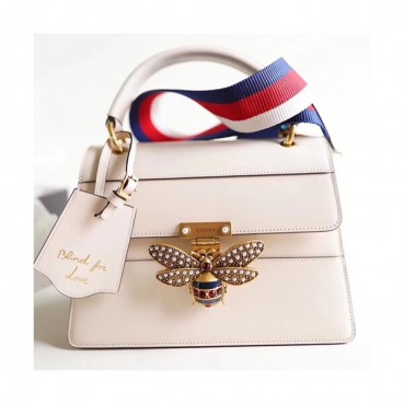 Gucci GG Queen Margaret Leather Tote Shoulder Bag,25.5CM - 구찌 GG 퀸 마가렛 가죽 꿀벌 토트 숄더백 476541,GUB0321,25.5cm,화이트