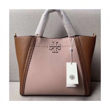 Tory Burch Mcgraw  Brogue Leather Tote Shoulder Bag,28cm - 토리버치 맥그로우 브로그 레더 토트 숄더백 TBB0193,28cm,핑크+브라운