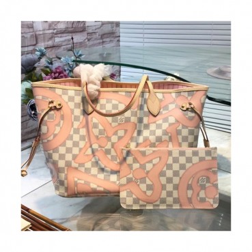 Louis Vuitton Never Full Damier Azur Monogram Tote Shoulder Shopper Bag,32cm - 루이비통 네버풀 다미에 아주르 모노그램 토트 숄더 쇼퍼백 M41050,LOUB0952 ,32cm,화이트+핑크
