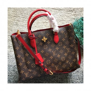 Louis Vuitton MonogramTote Shoulder Bag,34cm - 루이비통 모노그램 토트 숄더백 LOUB0753,34cm,브라운+레드
