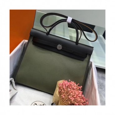 Hermes Herbag Canvas Tote Shoulder Bag ,31cm - 에르메스 허백 캔버스 남여공용 토트 숄더백 HERB0552,31cm,카키