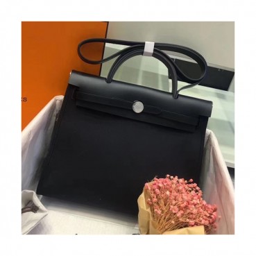 Hermes Herbag Canvas Tote Shoulder Bag ,31cm - 에르메스 허백 캔버스 남여공용 토트 숄더백 HERB0551,31cm,블랙