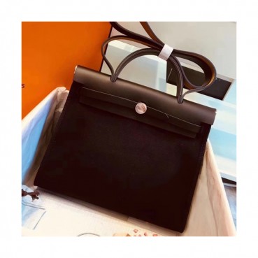 Hermes Herbag Canvas Tote Shoulder Bag ,31cm - 에르메스 허백 캔버스 남여공용 토트 숄더백 HERB0550,31cm,블랙