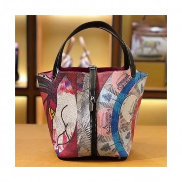 Hermes Picotin  Lock Togo Leather Tote Bag,22cm - 에르메스 피코탄 락 토고 레더 여성용 토트백 HERB0502, 22cm,레드+블루