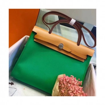 Hermes Herbag Canvas Tote Shoulder Bag ,31cm - 에르메스 허백 캔버스 남여공용 토트 숄더백 HERB0471,31cm,그린