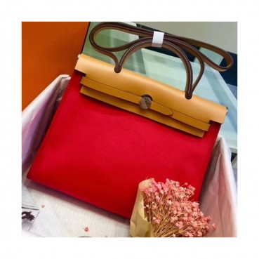 Hermes Herbag Canvas Tote Shoulder Bag ,31cm - 에르메스 허백 캔버스 남여공용 토트 숄더백 HERB0468,31cm,레드