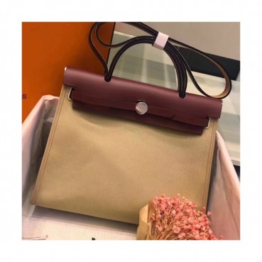 Hermes Herbag Canvas Tote Shoulder Bag ,31cm - 에르메스 허백 캔버스 남여공용 토트 숄더백 HERB0466,31cm,카키베이지