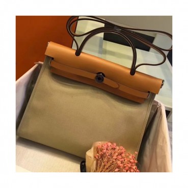 Hermes Herbag Canvas Tote Shoulder Bag ,31cm - 에르메스 허백 캔버스 남여공용 토트 숄더백 HERB0465,31cm,카키베이지