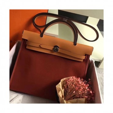 Hermes Herbag Canvas Tote Shoulder Bag ,31cm - 에르메스 허백 캔버스 남여공용 토트 숄더백 HERB0458,31cm,레드브라운