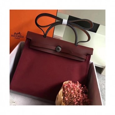 Hermes Herbag Canvas Tote Shoulder Bag ,31cm - 에르메스 허백 캔버스 남여공용 토트 숄더백 HERB0457,31cm,와인