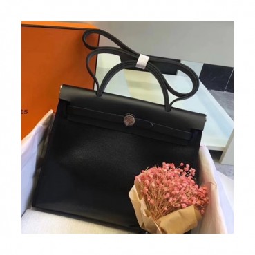 Hermes Herbag Canvas Tote Shoulder Bag ,31cm - 에르메스 허백 캔버스 남여공용 토트 숄더백 HERB0455,31cm,블랙