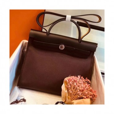 Hermes Herbag Canvas Tote Shoulder Bag ,31cm - 에르메스 허백 캔버스 남여공용 토트 숄더백 HERB0447,31cm,다크브라운