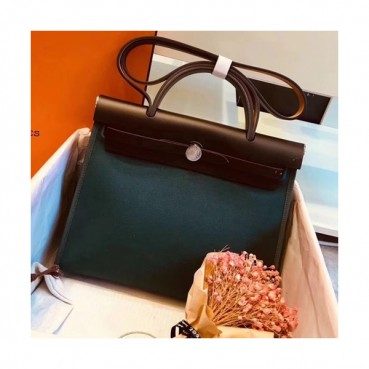 Hermes Herbag Canvas Tote Shoulder Bag ,31cm - 에르메스 허백 캔버스 남여공용 토트 숄더백 HERB0446,31cm,다크그린