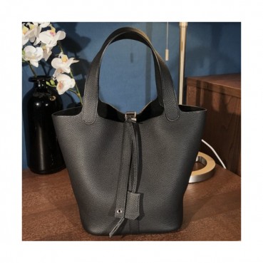 Hermes Picotin Lock Togo Leather Tote Bag,22cm - 에르메스 피코탄 락 토고 레더 여성용 토트백 HERB0322, 22cm,블랙