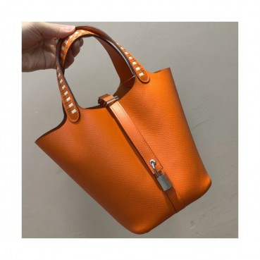 Hermes Picotin Lock Epsom Leather Tote Bag,18cm - 에르메스 피코탄 락 엡송 레더 여성용 토트백 HERB0297, 18cm,오렌지