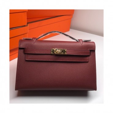 Hermes Mini Kelly Epsom Leather Tote Bag / Clutch Bag,22cm - 에르메스 미니 켈리 엡송 레더  토트백/클러치백 HERB0208, 22cm,와인