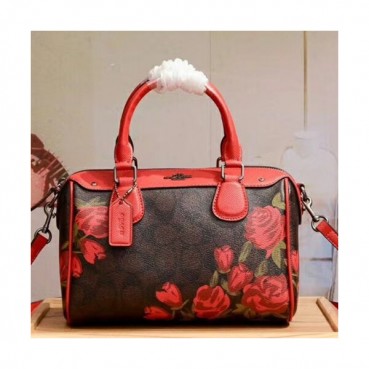 Coach Leather Tote Shoulder Bag,23cm - 코치 레더 토트 숄더백 COAB0194,23cm,브라운+레드