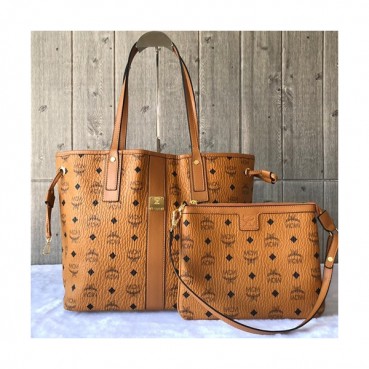 MCM Visetos Tote Shoulder Shopper Bag,33cm - 엠씨엠 여성용 비세토스 토트 숄더 쇼퍼백 MCMB0090, 33cm,브라운