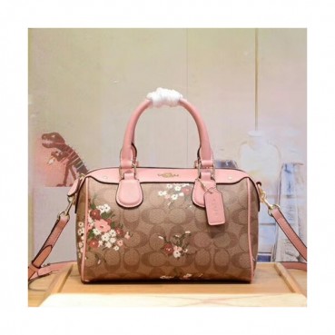 Coach Leather Tote Shoulder Bag,23cm - 코치 레더 토트 숄더백 COAB0147,23cm,브라운+핑크
