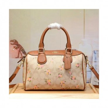 Coach Leather Tote Shoulder Bag,23cm - 코치 레더 토트 숄더백 COAB0146,23cm,베이지+브라운
