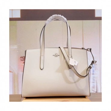 Coach Leather Tote Shoulder Bag,34cm - 코치 레더 토트 숄더백 COAB0142,34cm,화이트