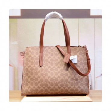 Coach Leather Tote Shoulder Bag,34cm - 코치 레더 토트 숄더백 COAB0139,34cm,브라운