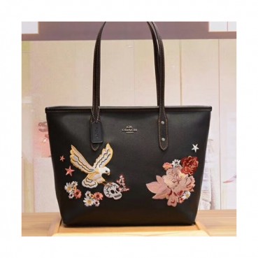 Coach Leather Tote Shoulder Bag,29cm - 코치 레더 토트 숄더백 COAB0051,29cm,블랙