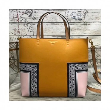 Tory Burch Leather Yellow Block-T Tote Shoulder Bag,27cm 