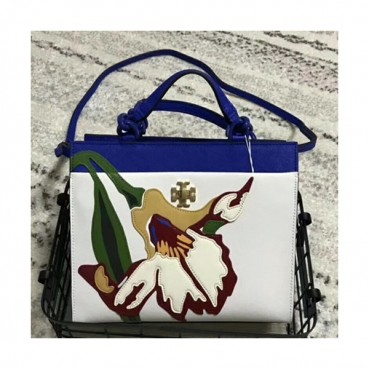 Tory Burch Kira Floral Leather White Tote Shoulder Bag,25.5cm - 토리버치 키라 플로럴 레더 화이트 토트 숄더백 TBB0144,25.5cm