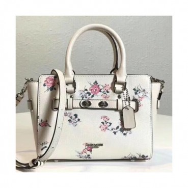 Coach Leather Floral Tote Shoulder Bag,20cm - 코치 레더 플로럴 토트 숄더백 F25862,COAB0039,20cm,화이트