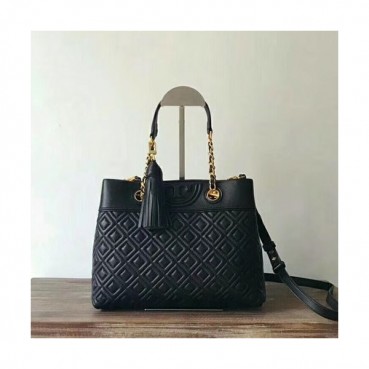 Tory Burch Leather Black Fleming Chain Tote Shoulder Bag,25cm - 토리버치 레더 블랙 플레밍 체인 토트 숄더백 TBB0114,25cm