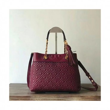 Tory Burch Leather Red Fleming Chain Tote Shoulder Bag,25cm - 토리버치 레더 레드 플레밍 체인 토트 숄더백 TBB0113,25cm