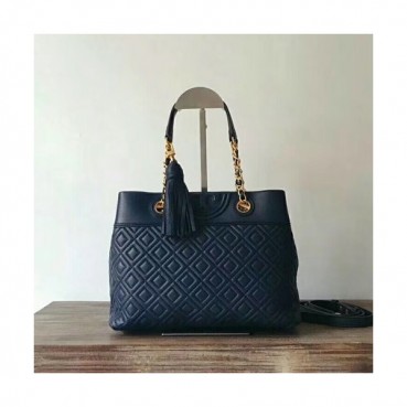 Tory Burch Leather Blue Fleming Chain Tote Shoulder Bag,25cm - 토리버치 레더 블루 플레밍 체인 토트 숄더백 TBB0112,25cm