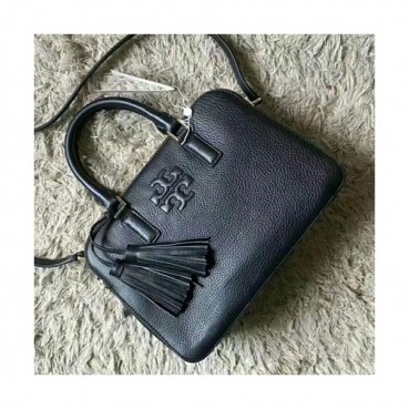Tory Burch Leather Black Thea Rounded Double-zip Satchel Tote Shoulder Bag,29cm 