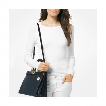 Michael Kors Leather Taatiana Tote Shoulder Bag, 32CM - 마이클 코어스 레더 타티아나 토트 숄더백 ,MKB0042, 32CM,네이비