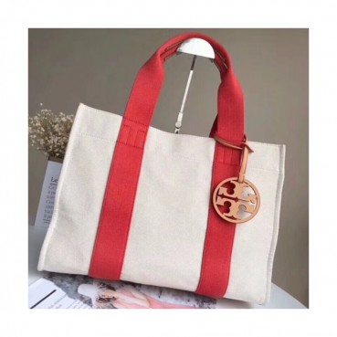 Tory Burch Miller Canvas Red Tote Bag,39cm - 토리버치 밀러 캔버스 레드 토트백 TBB0049,39cm